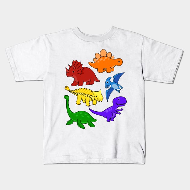 Rainbow Dinosaurs Kids T-Shirt by Slightly Unhinged